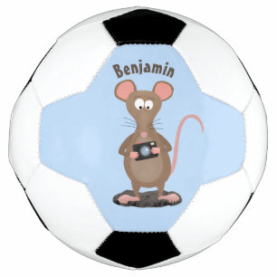 カメラおもしろいマンガイラストレーション付きネズミ サッカーボール