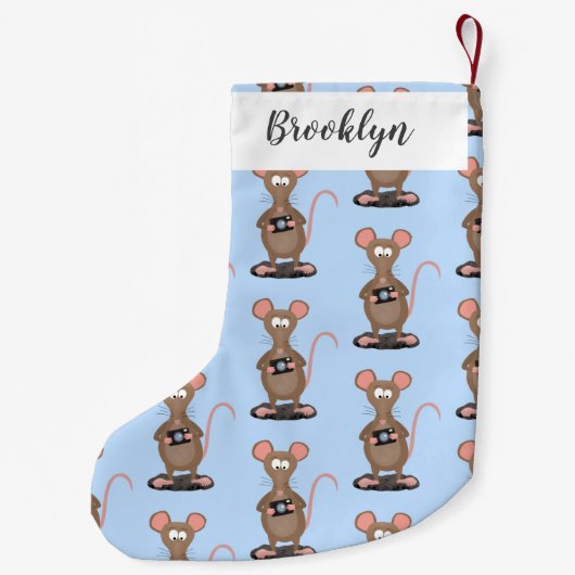 カメラおもしろいマンガイラストレーション付きネズミ スモールクリスマスストッキング (裏面)