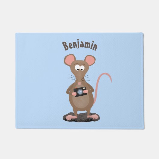 カメラおもしろいマンガイラストレーション付きネズミ ドアマット (正面)