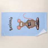 カメラおもしろいマンガイラストレーション付きネズミ ビーチタオル (正面)