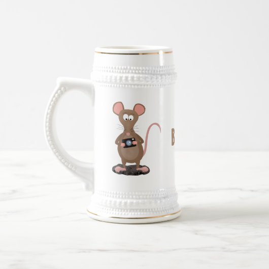カメラおもしろいマンガイラストレーション付きネズミ ビールジョッキ (左)