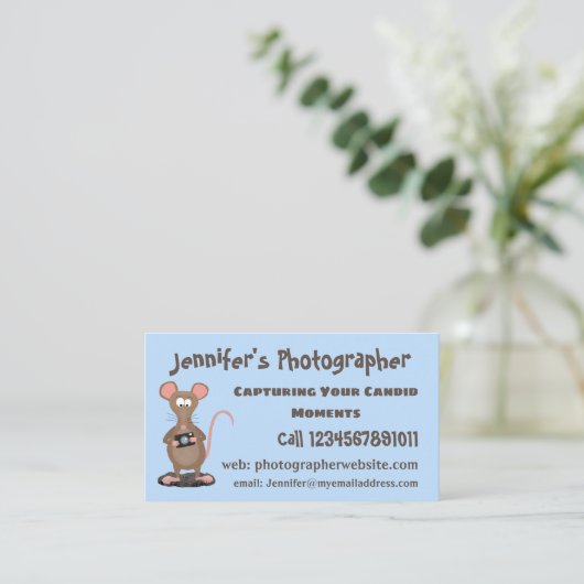 カメラおもしろいマンガイラストレーション付きネズミ 名刺 (スタンド正面)