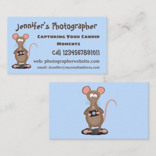 カメラおもしろいマンガイラストレーション付きネズミ 名刺 (正面/裏面)