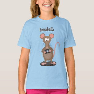 カメラおもしろいマンガイラストレーション付きネズミ Tシャツ
