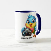 カメラおもしろいレンズの後ろで鳴る鳥 マグカップ (正面右)