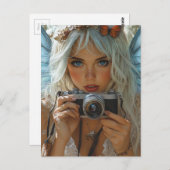 カメラで愛らしいそばかすの妖精 ポストカード (正面/裏面)