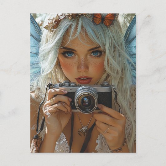 カメラで愛らしいそばかすの妖精 ポストカード (正面)