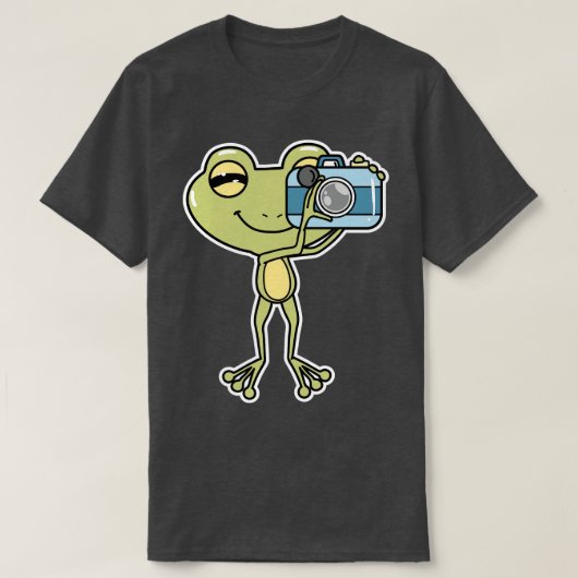 カメラで撮影するカエル Tシャツ (デザイン正面)
