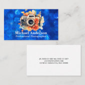 カメラと花 | 青《写真》ぼけ味 名刺 (正面/裏面)