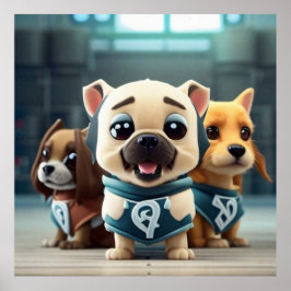 カメラのためにポーズを取る3つの可愛い子犬 ポスター