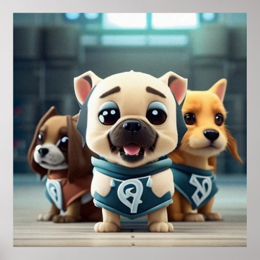 カメラのためにポーズを取る3つの可愛い子犬 ポスター (正面)