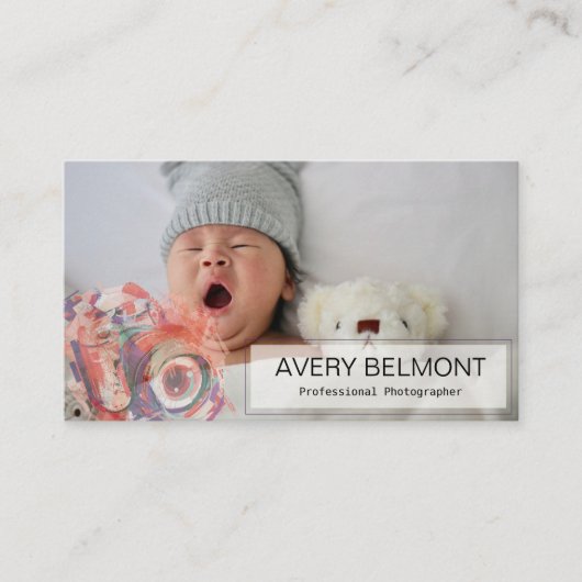 カメラのイラストを使用した現代の写真 名刺 (正面)