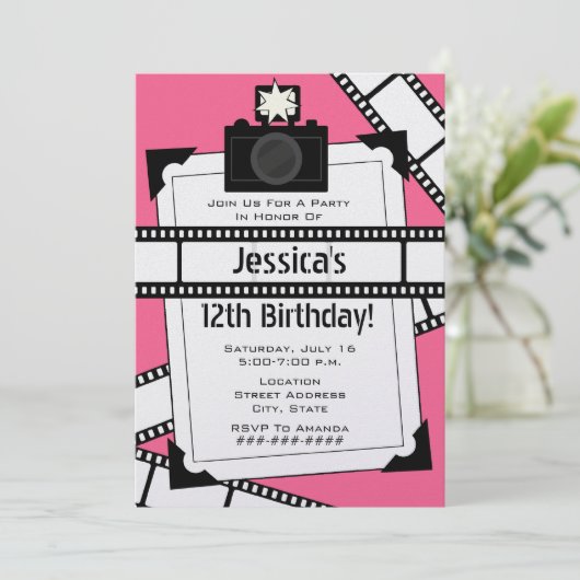 カメラのフィルムおよび写真の誕生会の招待 招待状 (スタンド正面)