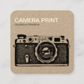 カメラのプリント-クリーム + クラフトカードの黒 スクエア名刺 (正面)