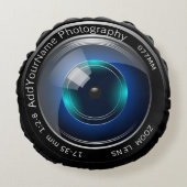 カメラのレンズが自分のレンズを作カスタムるパーソナライズされた ラウンドクッション (正面)