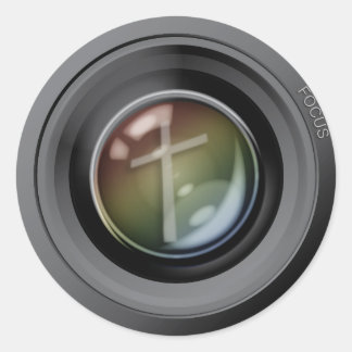 カメラのレンズシール。イエスに焦点を合わせなさい。 ラウンドシール