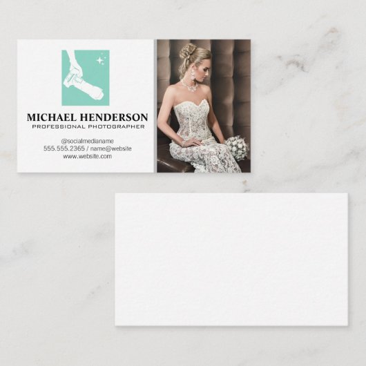 カメラのロゴを保持する |モデル結婚インのドレス 名刺 (正面/裏面)