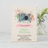 カメラの女の子の誕生日のパーティの招待状 招待状 (スタンド正面)