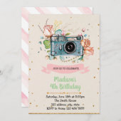 カメラの女の子の誕生日のパーティの招待状 招待状 (正面/裏面)