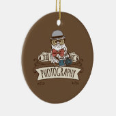 カメラを持つカメラマンのフクロウ セラミックオーナメント (右)