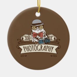 カメラを持つカメラマンのフクロウ セラミックオーナメント