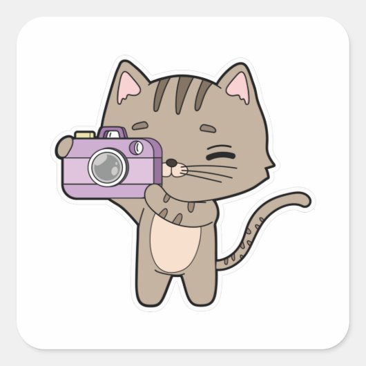 カメラを持つ写真家としての猫 スクエアシール (正面)