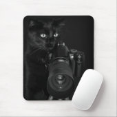 カメラを持つ面白い黒猫 マウスパッド (マウス)