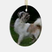 カメラを見ている長い髪のチワワ セラミックオーナメント (右)