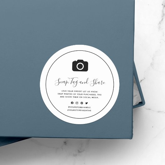 カメラアイコン黒縁どスナップラベルおよび共有 ラウンドシール