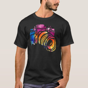 カメラカラフルフォトグラファー写真撮影 Tシャツ