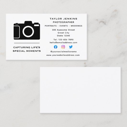 カメラスタイリッシュフリー写真家ソーシャルメディア 名刺 (正面/裏面)