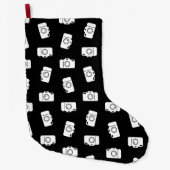 カメラパターンレトロのカメラの芸術のプリントのデザイン ラージクリスマスストッキング (正面)