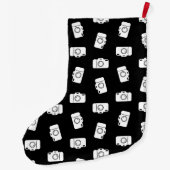 カメラパターンレトロのカメラの芸術のプリントのデザイン ラージクリスマスストッキング (裏面)