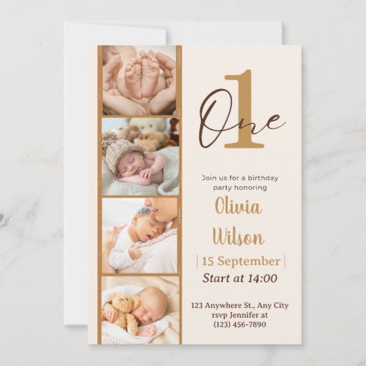 カメラフィルム4写真ファーストバースデーパーティー招待状 招待状 (正面)