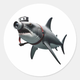 カメラヘッドショットを持つサメのカメラマン ラウンドシール