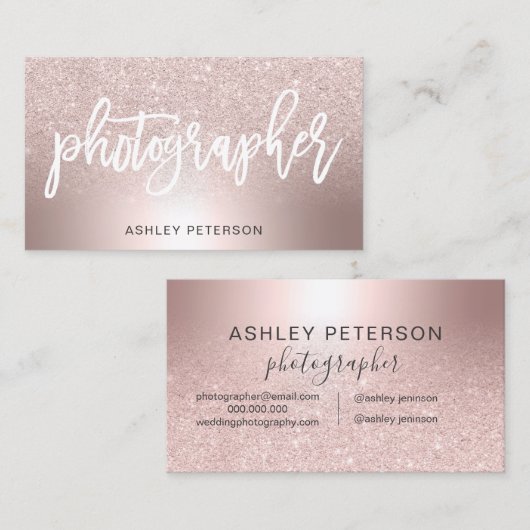 カメラマンのばら色の金ゴールドのグリッターのグラデーションな金属ホイル 名刺 (正面/裏面)