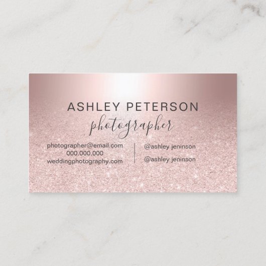 カメラマンのばら色の金ゴールドのグリッターのグラデーションな金属ホイル 名刺 (裏面)