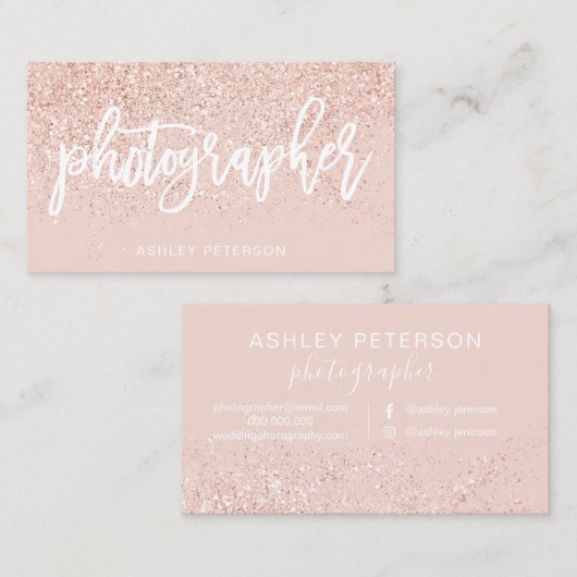 カメラマンのばら色の金ゴールドのグリッターの赤面のピンク 名刺 (正面/裏面)