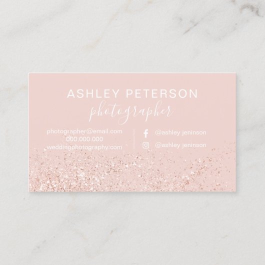 カメラマンのばら色の金ゴールドのグリッターの赤面のピンク 名刺 (裏面)