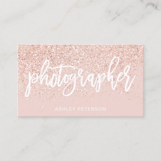 カメラマンのばら色の金ゴールドのグリッターの赤面のピンク 名刺 (正面)