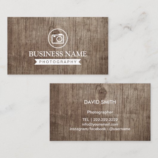 カメラマンのカメラのロゴのヴィンテージ木写真撮影 名刺 (正面/裏面)