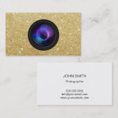 カメラマンのカメラレンズの金ゴールドのグリッターの写真撮影 名刺 (正面/裏面)