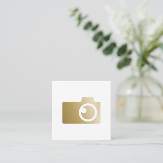 カメラマンのモダンな金ゴールドのカメラのロゴの写真撮影 スクエア名刺 (スタンド正面)