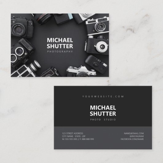 カメラマンのレトロのアナログのフィルムのカメラ 名刺 (正面/裏面)