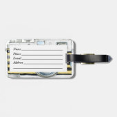 カメラマンの勤務中のヴィンテージのカメラのデザイン ラゲッジタグ (裏面横)