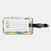 カメラマンの勤務中のヴィンテージのカメラのデザイン ラゲッジタグ (裏面横)