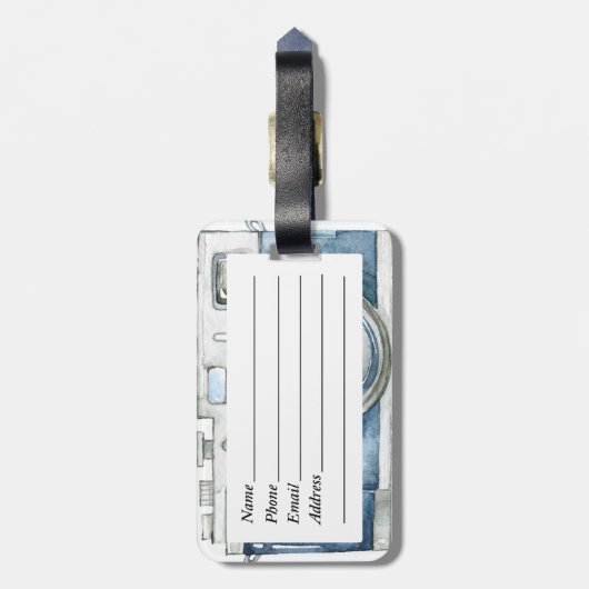 カメラマンの勤務中のヴィンテージのカメラのデザイン ラゲッジタグ (裏面縦)