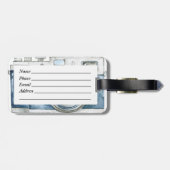 カメラマンの勤務中のヴィンテージのカメラのデザイン ラゲッジタグ (裏面横)