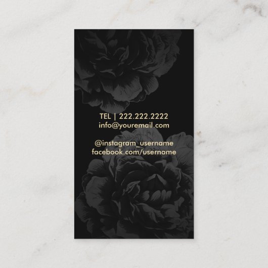 カメラマンの金ゴールドのカメラの黒の花の写真 名刺 (裏面)