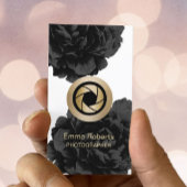 カメラマンの金ゴールドのカメラの黒の花の写真 名刺